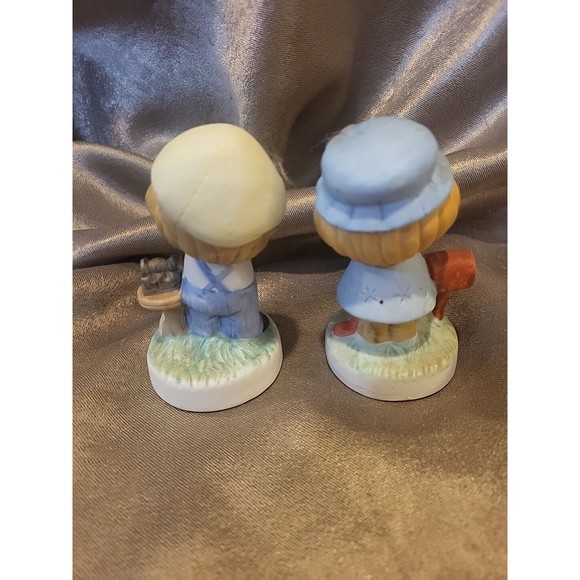 Vintage Japan Ceramic Boy With Dog And Girl With Cat Figurines - Picture 6 of 9